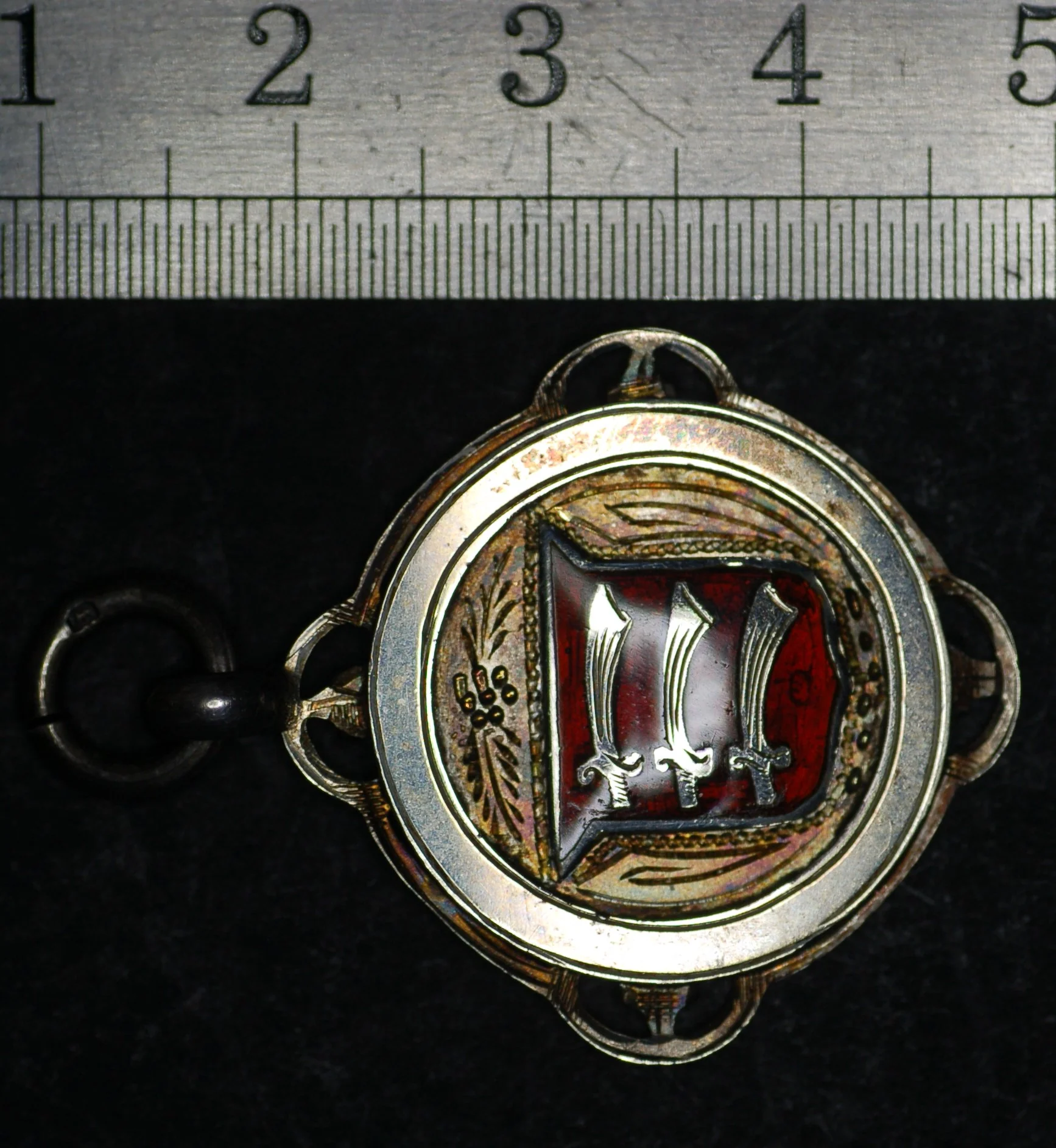 Silver & enamel watch chain medal. Arms of Essex. - Image 3